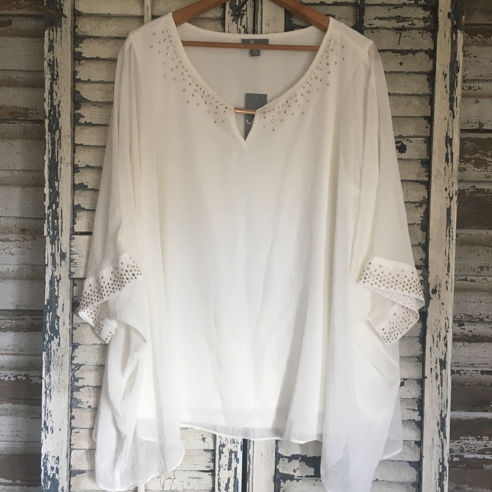JM COLLECTION Gilded Glamour sheer gold studded top XXL